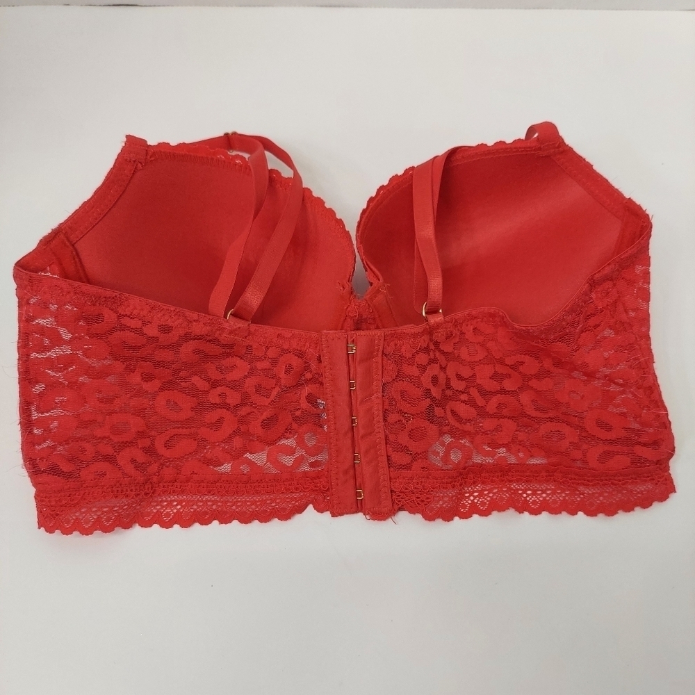 Bra Size 36C Underwire Molded Cup Red Demi Cup Lace Leopard Print Rhinestone - Picture 4 of 10